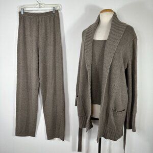 NWT Neiman Marcus 100% Cashmere 3pc Set: Cardigan/Top/Pant Size M/L Light Brown